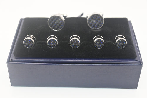 Blue Patterned Cufflink and Stud Set