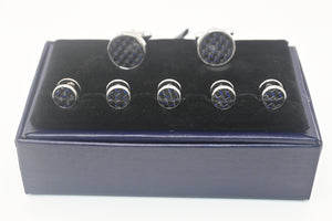 Blue Patterned Cufflink and Stud Set