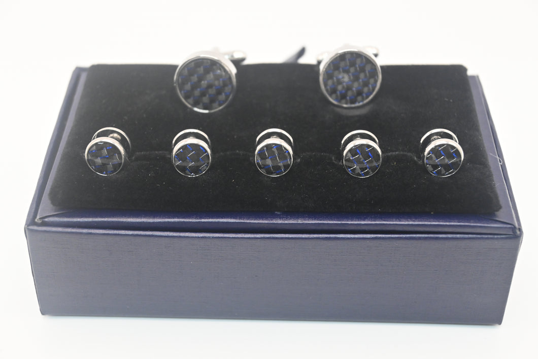 Blue Patterned Cufflink and Stud Set