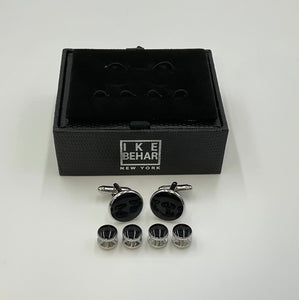 Black and Silver Round Cufflink and Stud Set