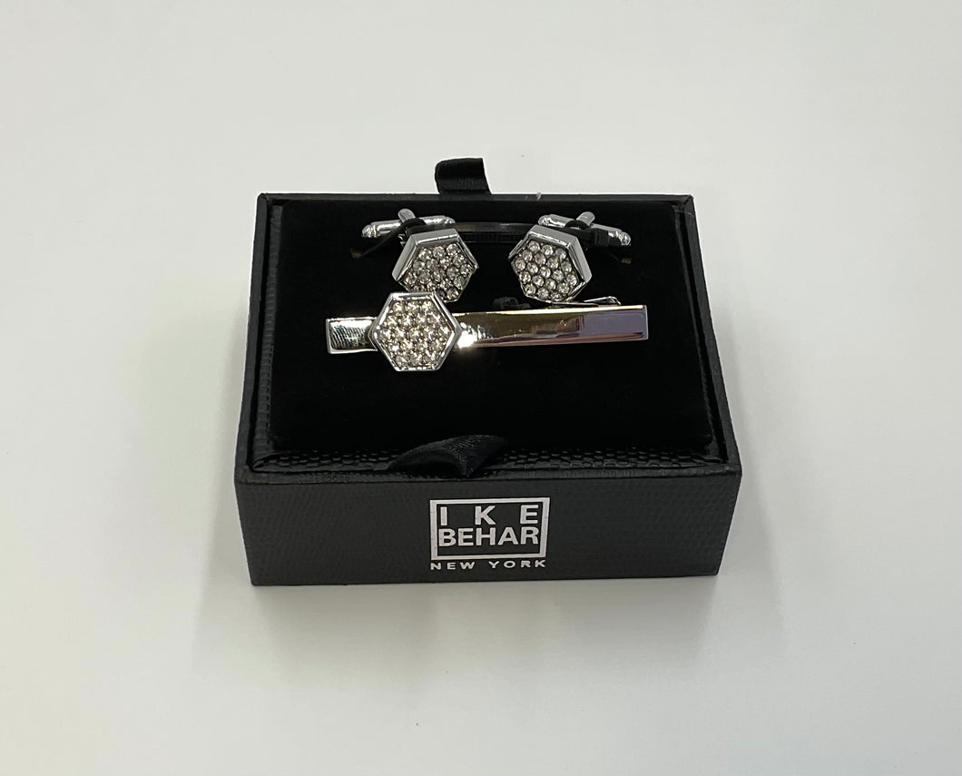 Crystal Hexagon Cufflink and Tie Bar