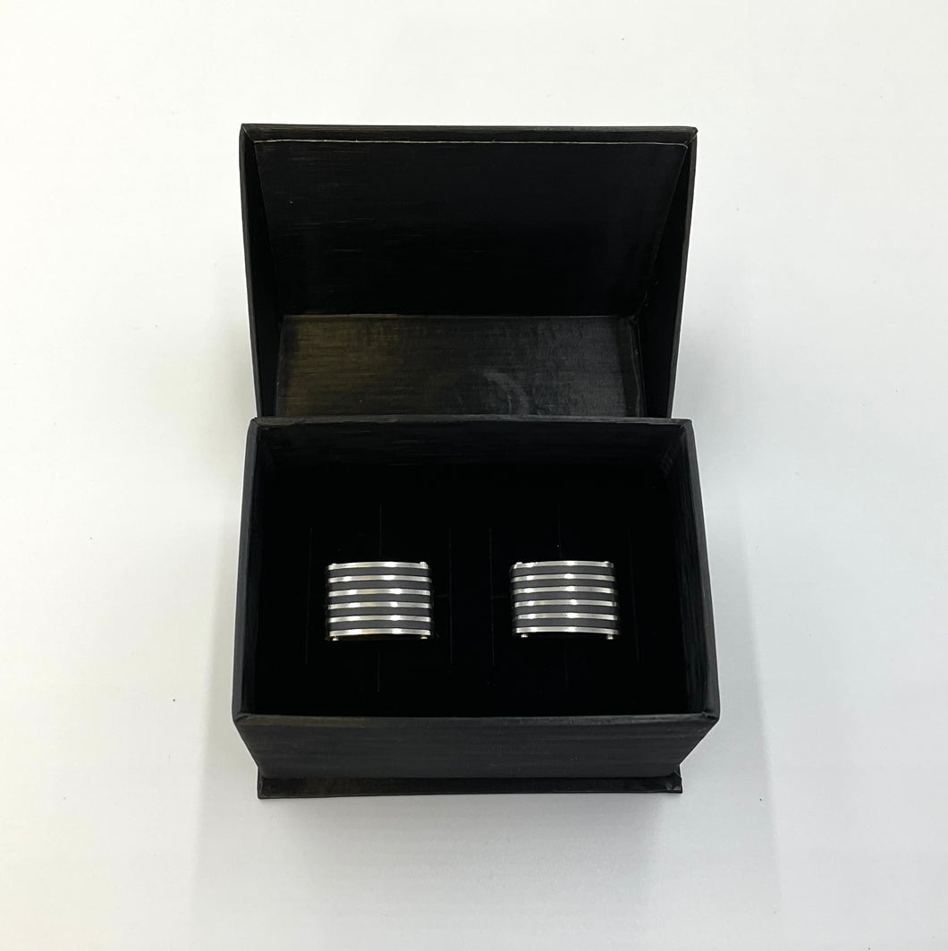 Matte Gunmetal and Black Striped Cufflinks