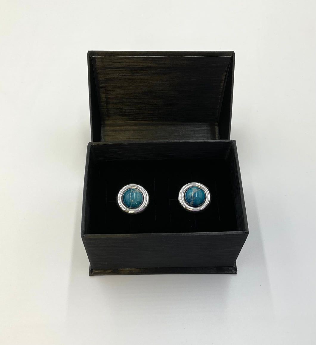 Round Turquoise and Silver Cufflinks