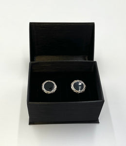 Circular Black and Silver Cufflinks