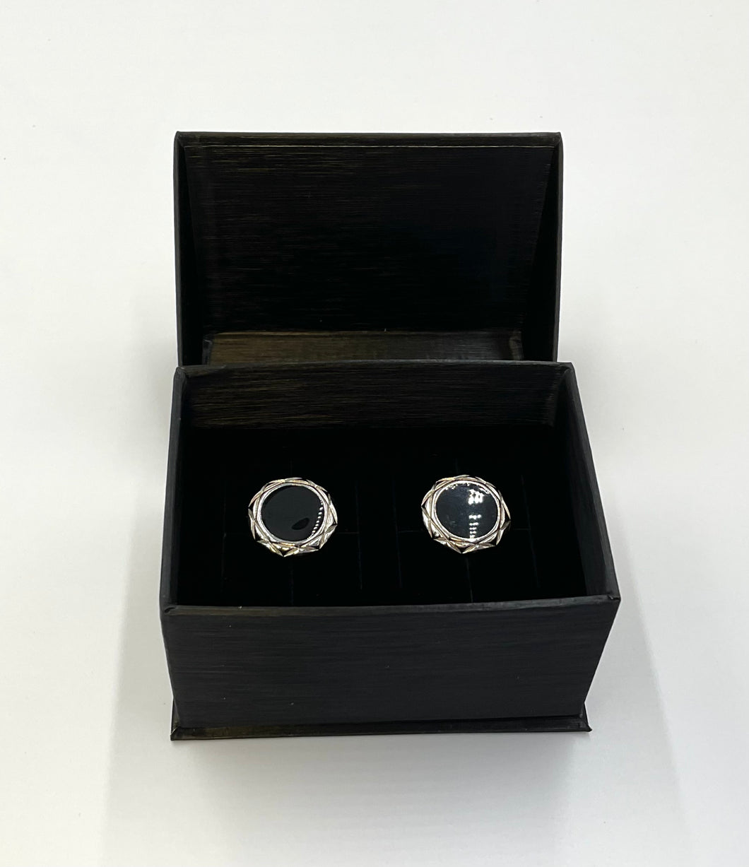 Circular Black and Silver Cufflinks