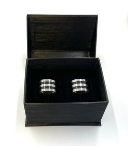 Striped Black and Gunmetal Cufflinks