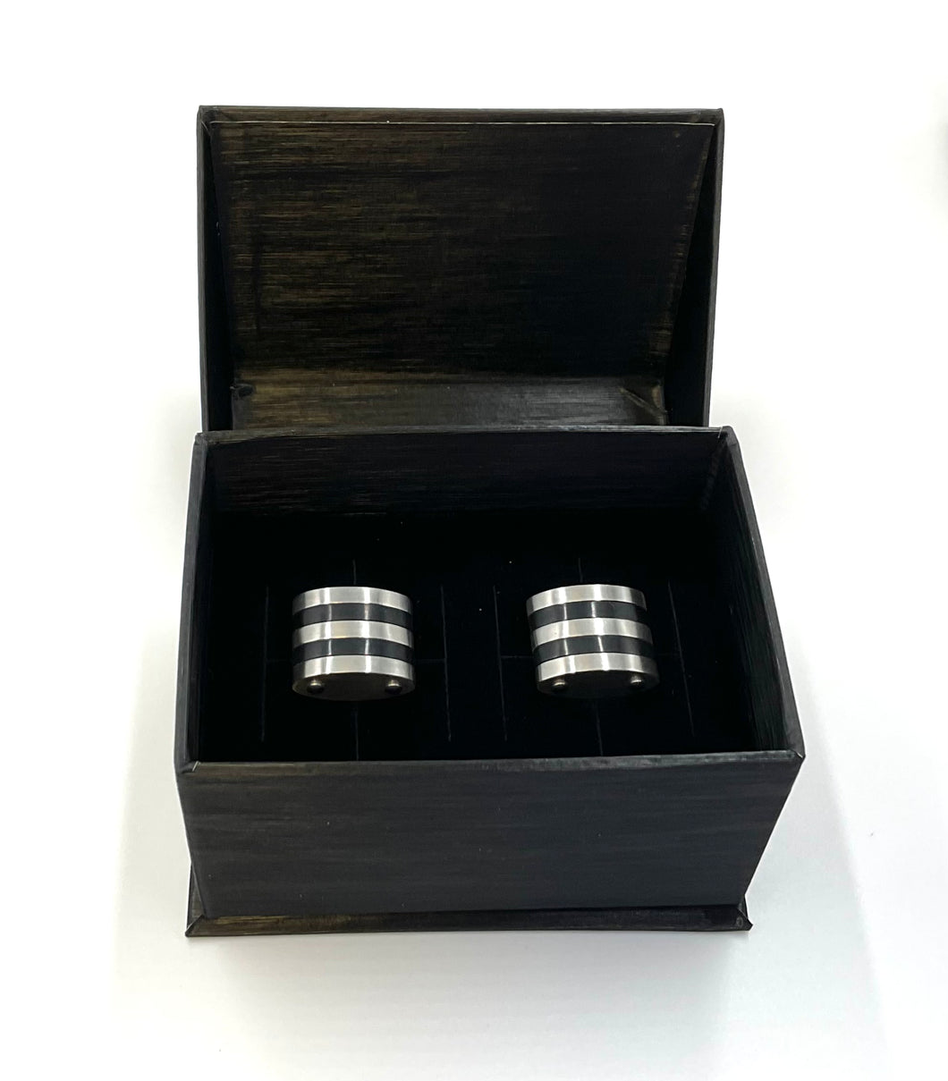 Striped Black and Gunmetal Cufflinks