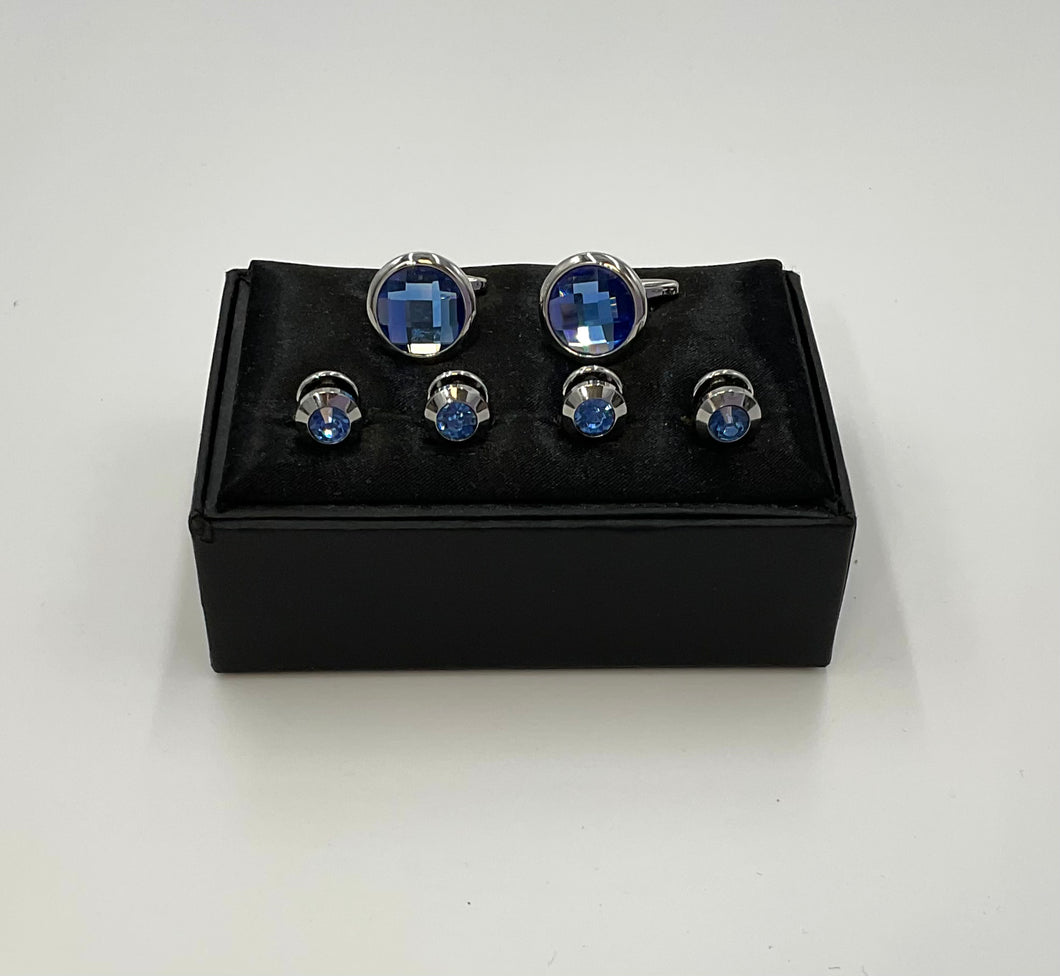 Light Blue Crystal Cufflink and Stud Set