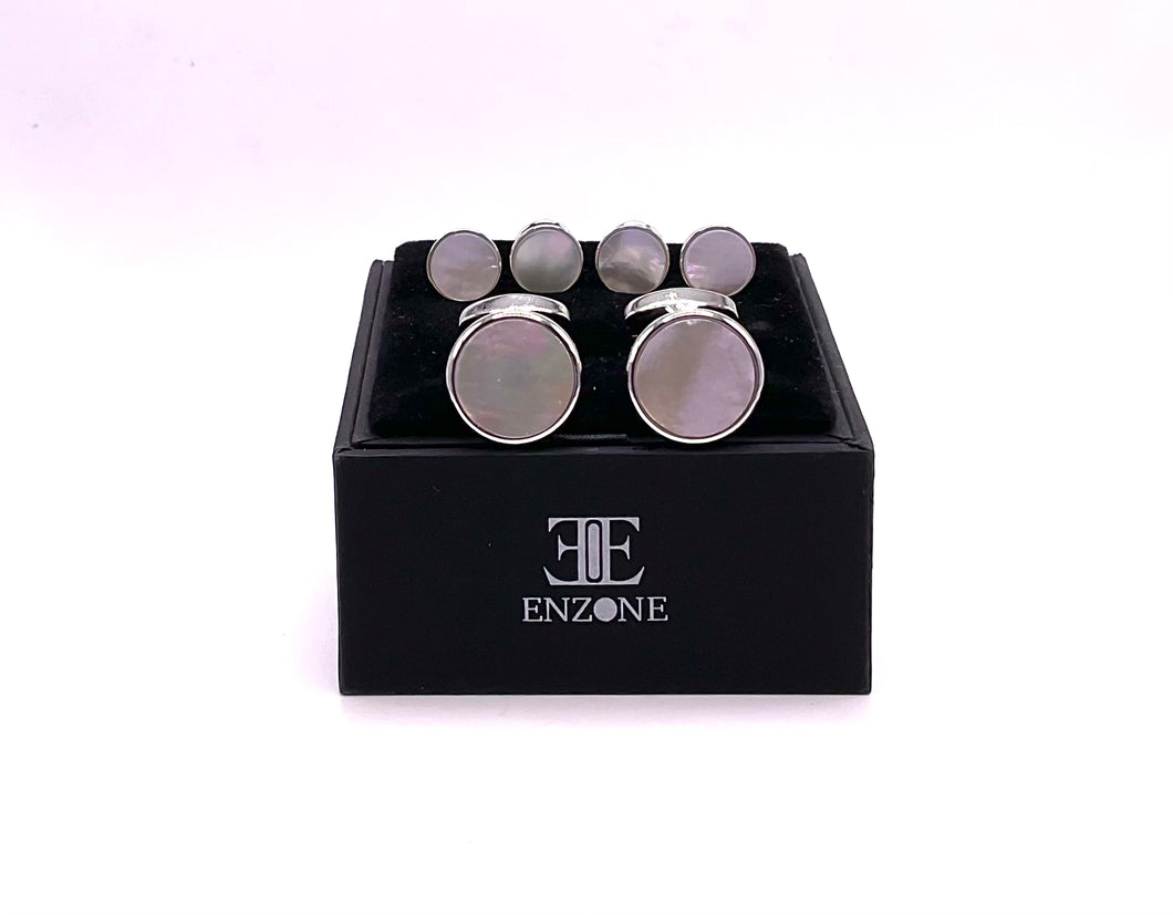 Iridescent Circle Cufflink and Stud Set