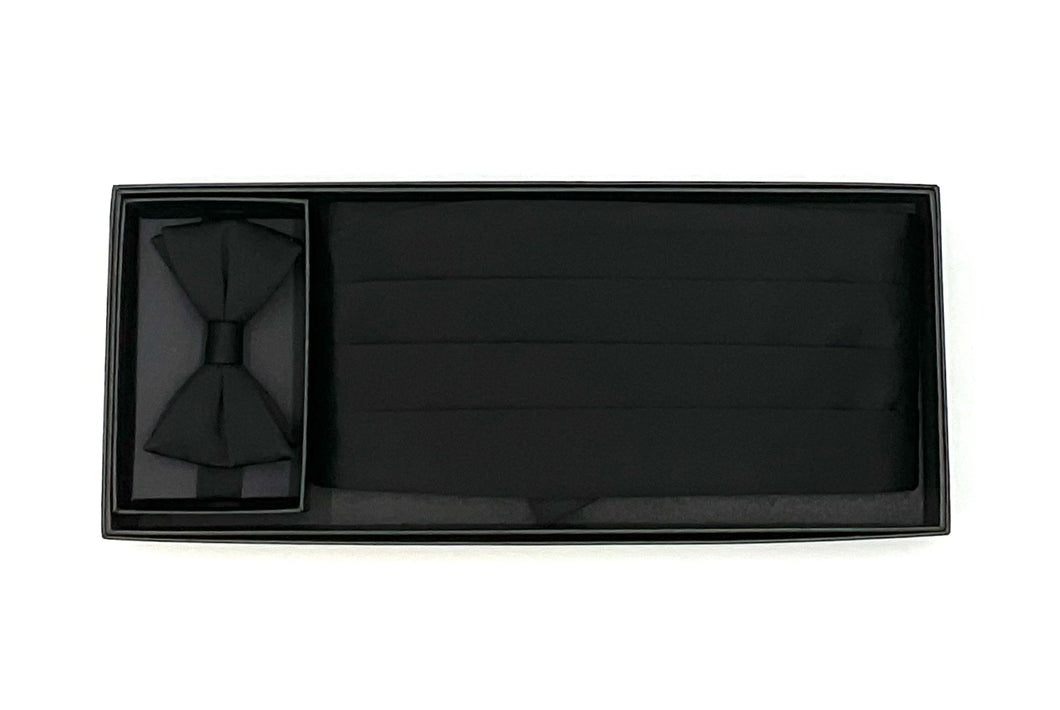 Black Silk Cummerbund and Bowtie Set