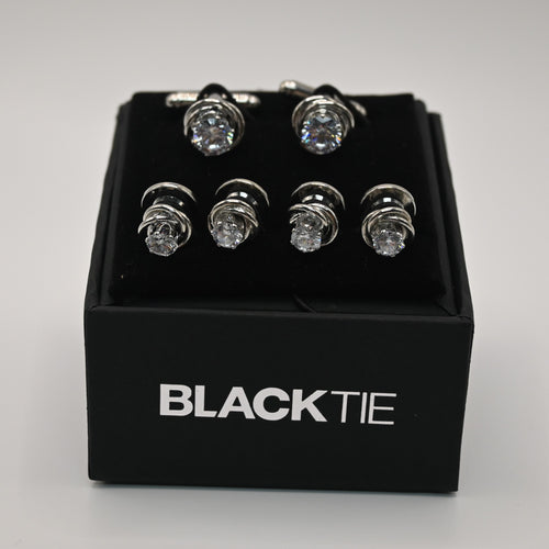 Silver and Crystal Cufflink and Stud Set