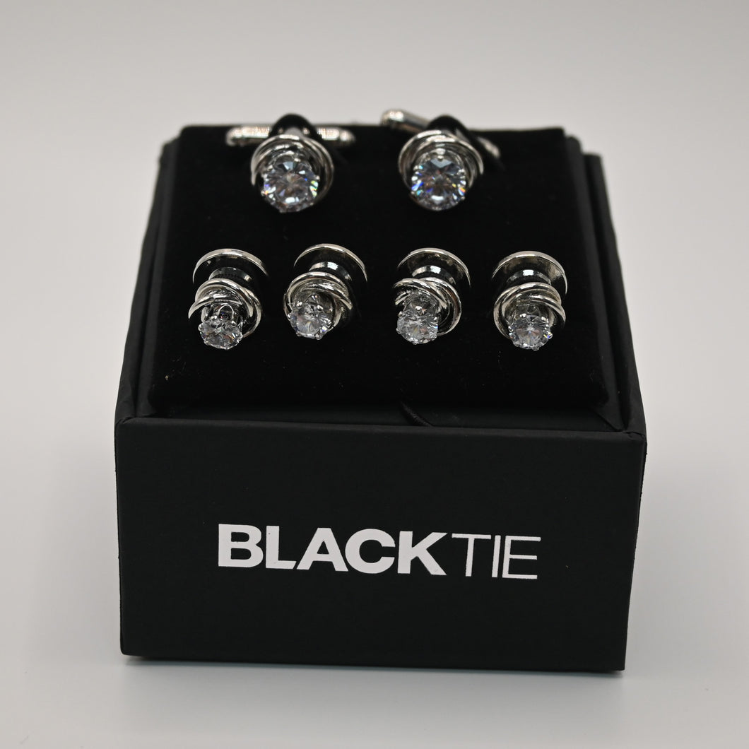 Silver and Crystal Cufflink and Stud Set