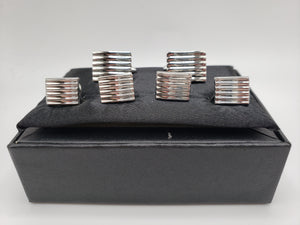 Silver Ridged Cufflink and Stud Set