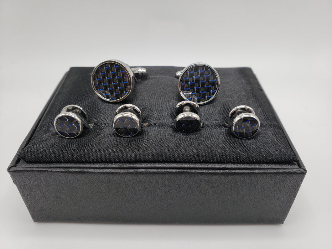 Blue and Grey Speckled Cufflink and Stud Set