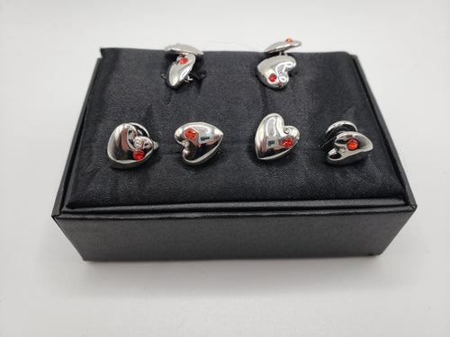 Silver Heart Cufflink and Stud Set