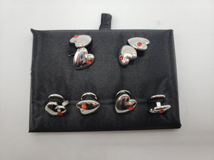 Silver Heart Cufflink and Stud Set