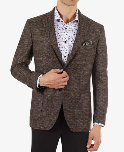 Multicolor Brown Tweed Pattern Sport Jacket