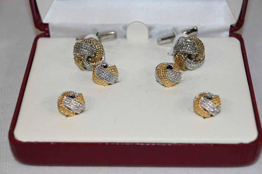 Gold and Silver Love Knot Cufflink and Stud Set