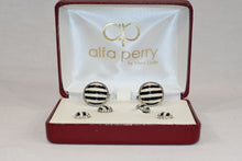 Load image into Gallery viewer, Black and White Stripe Cufflink and Stud Set