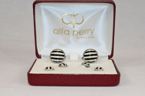 Black and White Stripe Cufflink and Stud Set