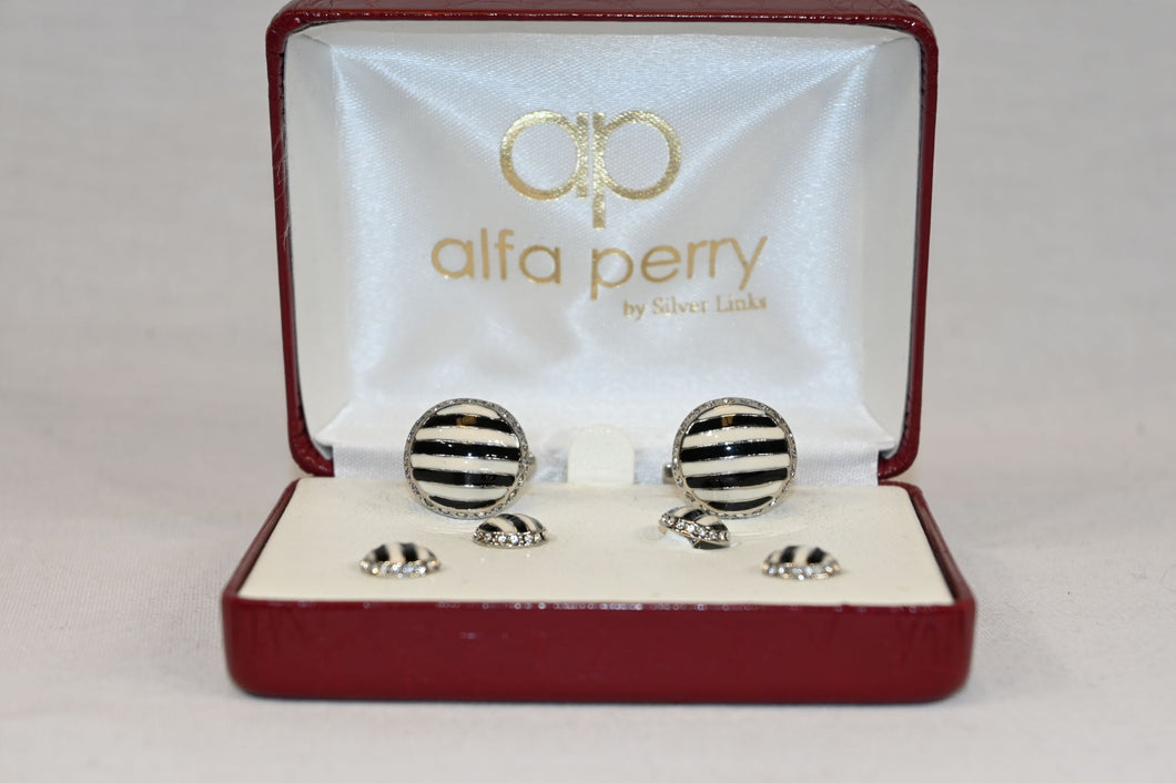 Black and White Stripe Cufflink and Stud Set