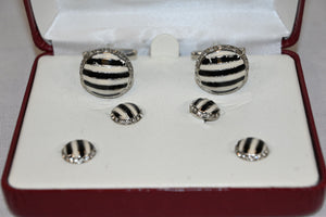 Black and White Stripe Cufflink and Stud Set