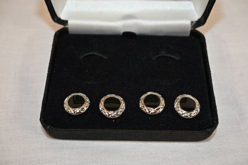 Black Enamel and Silver Stud Set