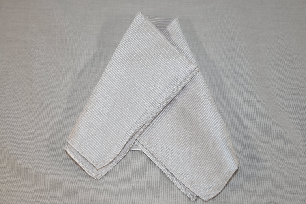 White Faille Stripe Silk Handkerchief