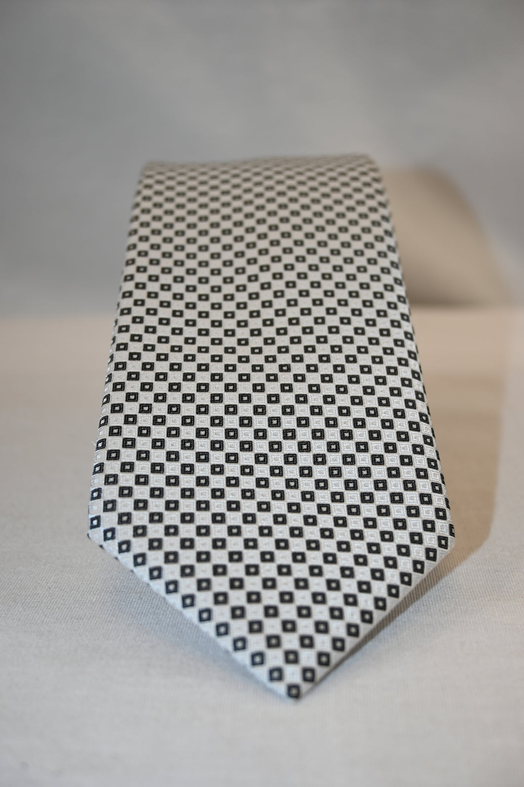 White and Grey Square Pattern Tie