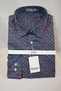 Navy and Orange Patterned Dress Shirt