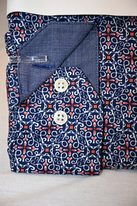 Navy and Orange Patterned Dress Shirt