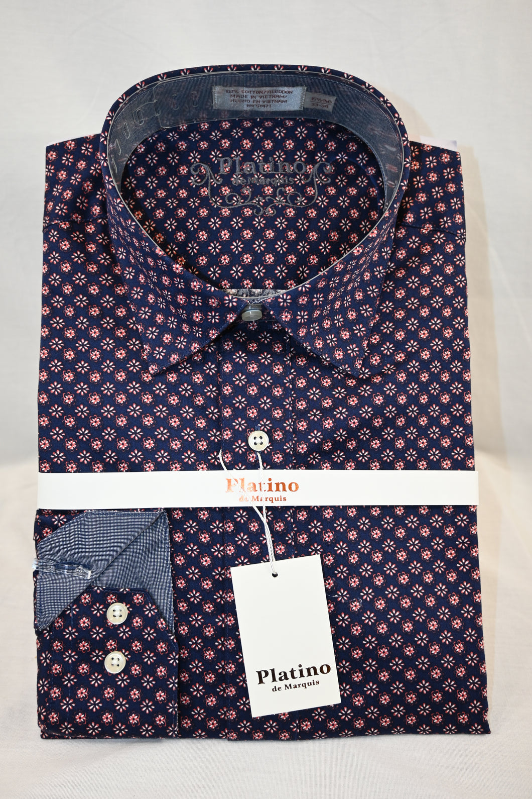 Navy Floral Pattern Dress Shirt