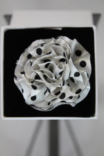 Load image into Gallery viewer, White and Black Polka Dot Flower Lapel Pin