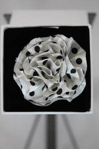 White and Black Polka Dot Flower Lapel Pin