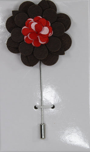 Brown Wood Flower Stick Lapel Pin