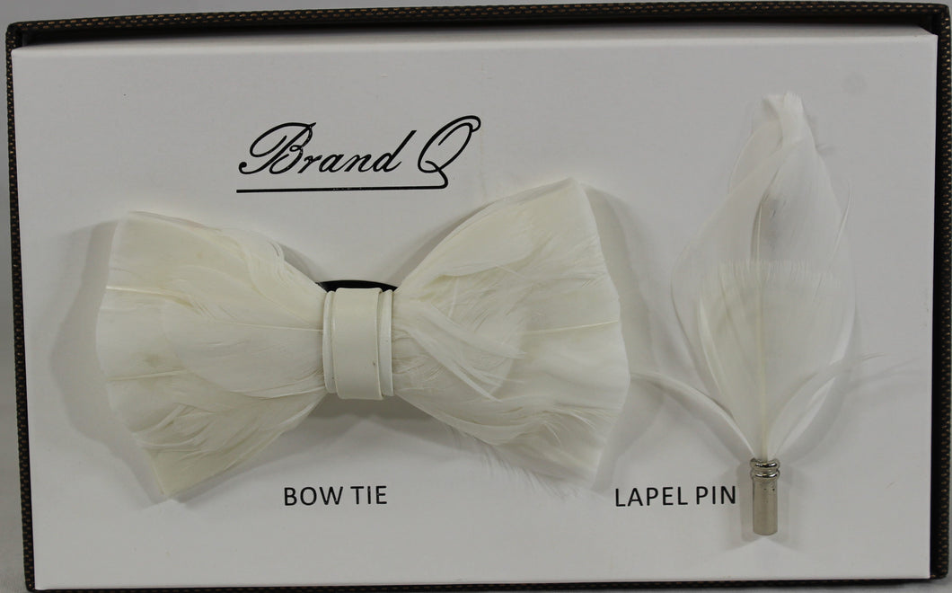 White Feather Bowtie and Lapel Pin Set