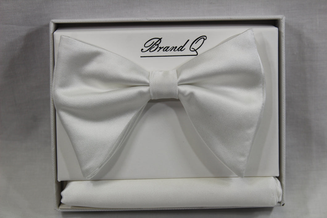 White Satin Bowtie and Handkerchief Set