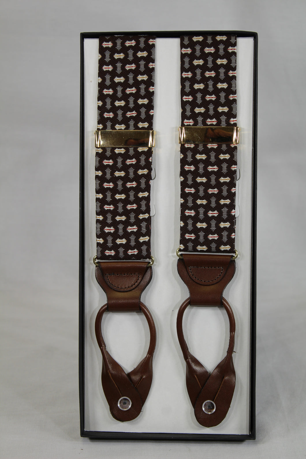 Brown Tone Patterned Brace Suspenders