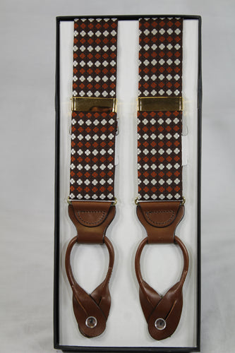 Brown Diamond Pattern Brace Suspenders