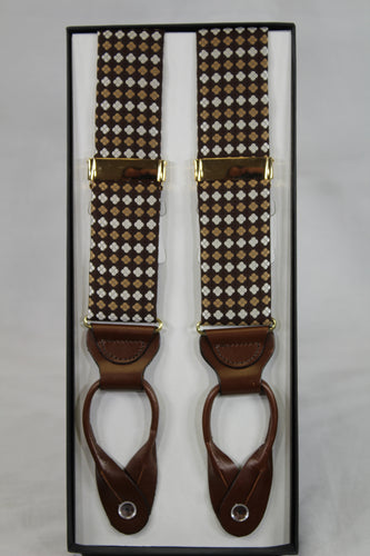 Taupe Diamond Pattern Brace Suspenders