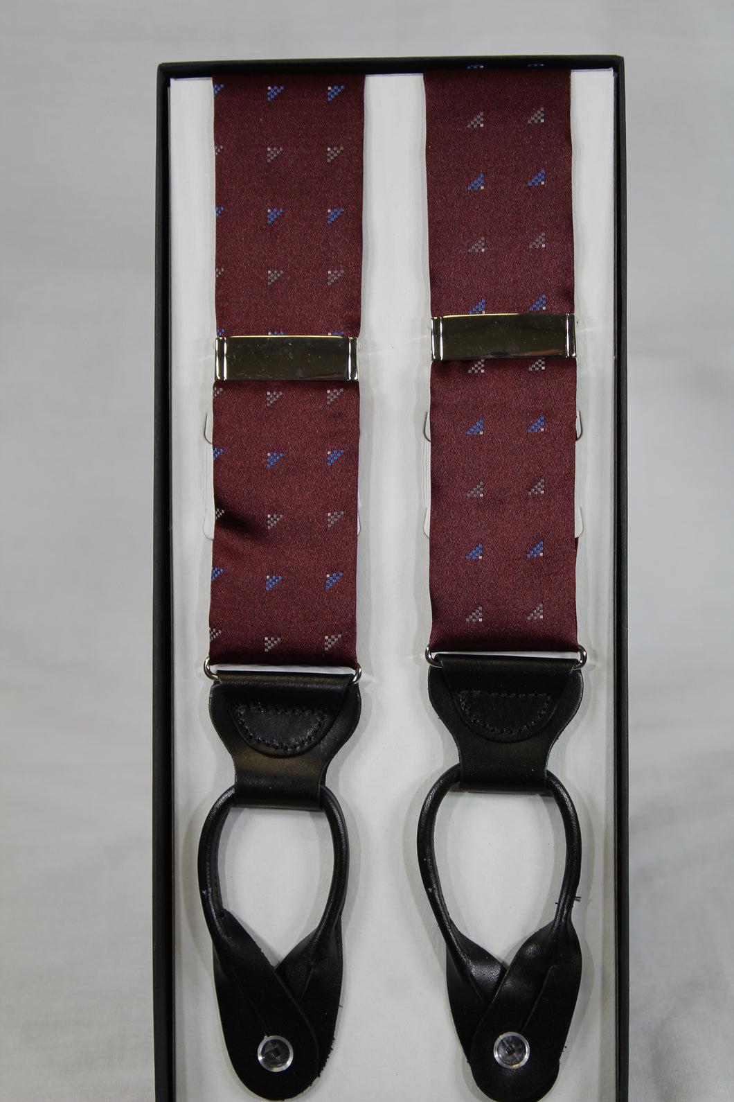 Burgundy Triangle Print Brace Suspenders