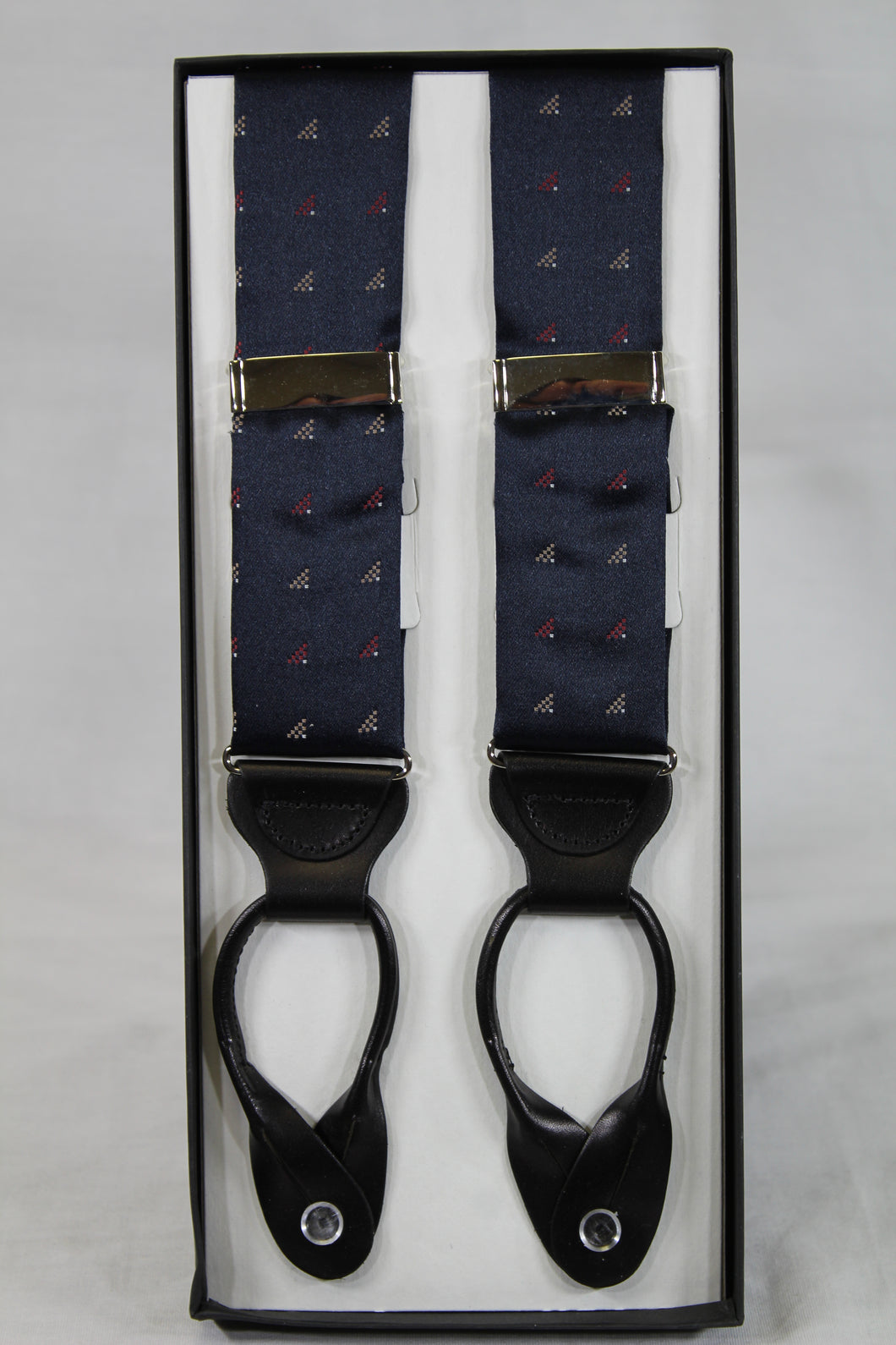 Navy Triangle Print Brace Suspenders