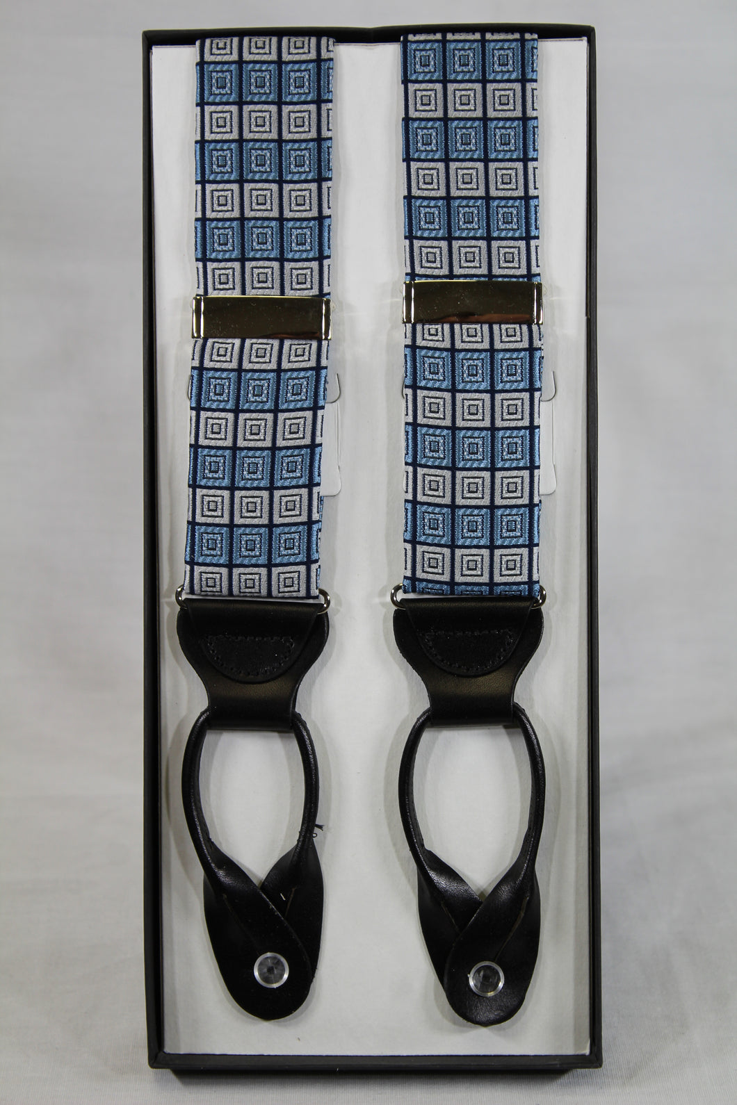 Blue and Grey Patterned Brace Suspender