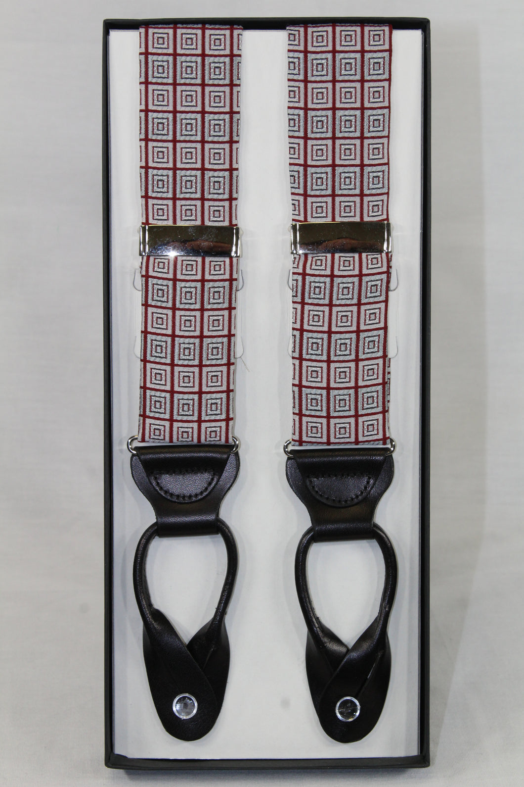 Wine and Grey Patterned Brace Suspenders