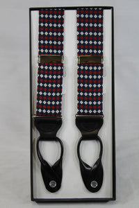 Navy, Red, and White Patterned  Brace Suspenders