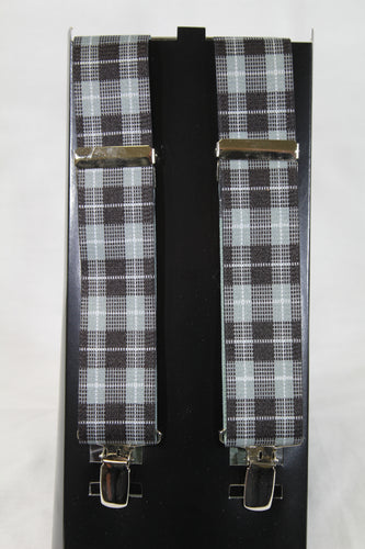 Grey and Black Plaid Suspenders