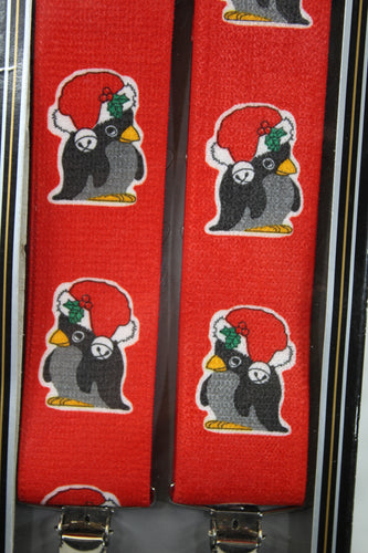 Red Holiday Penguin Suspenders