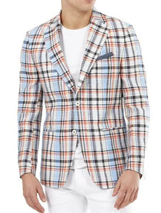 Spring Plaid Linen Sports Jacket